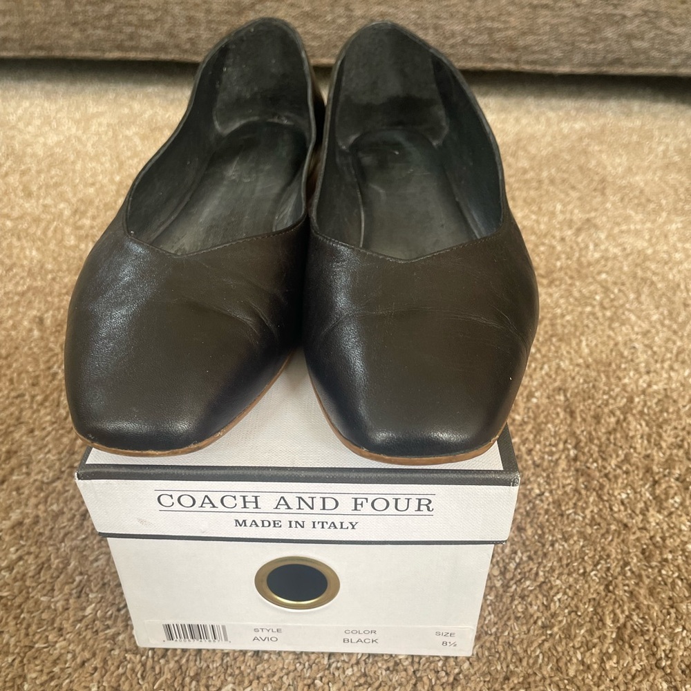 Coach and Four Black Leather Square-Toe Ballet Flats